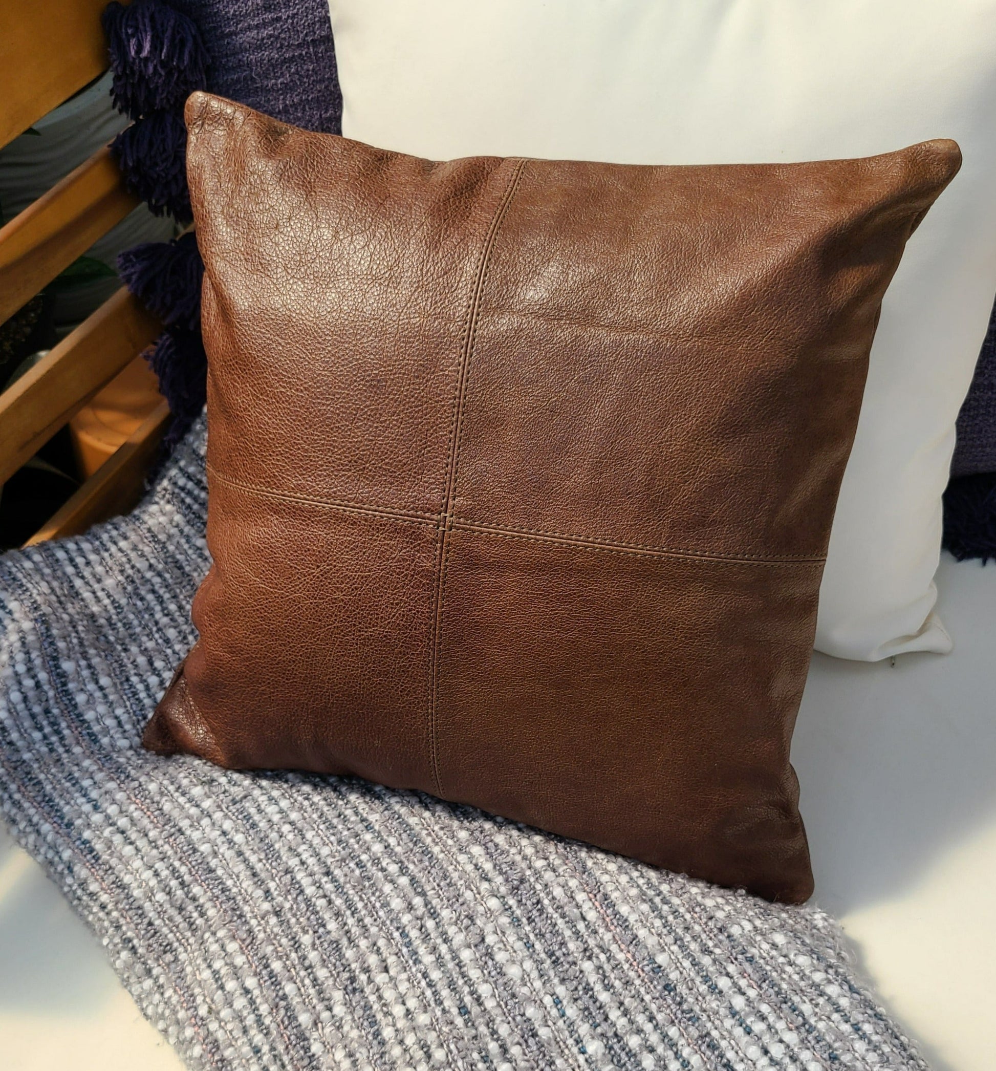 100% Leather Coffee Brown Throw Pillow Cover - 20 x 20-Status Co. Leather Studio