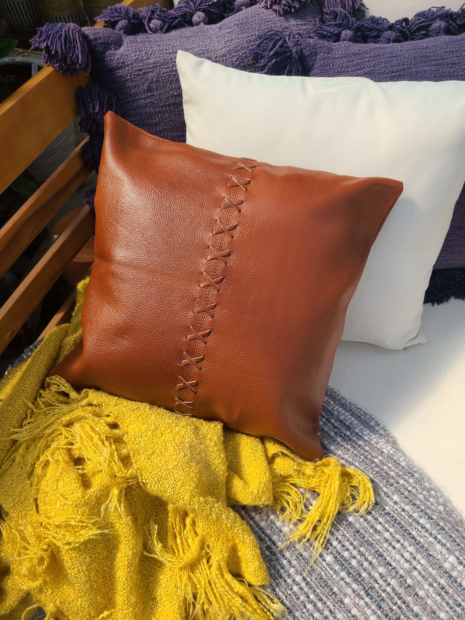 100% Leather Burnt Orange Throw Pillow Cover 16 x 16