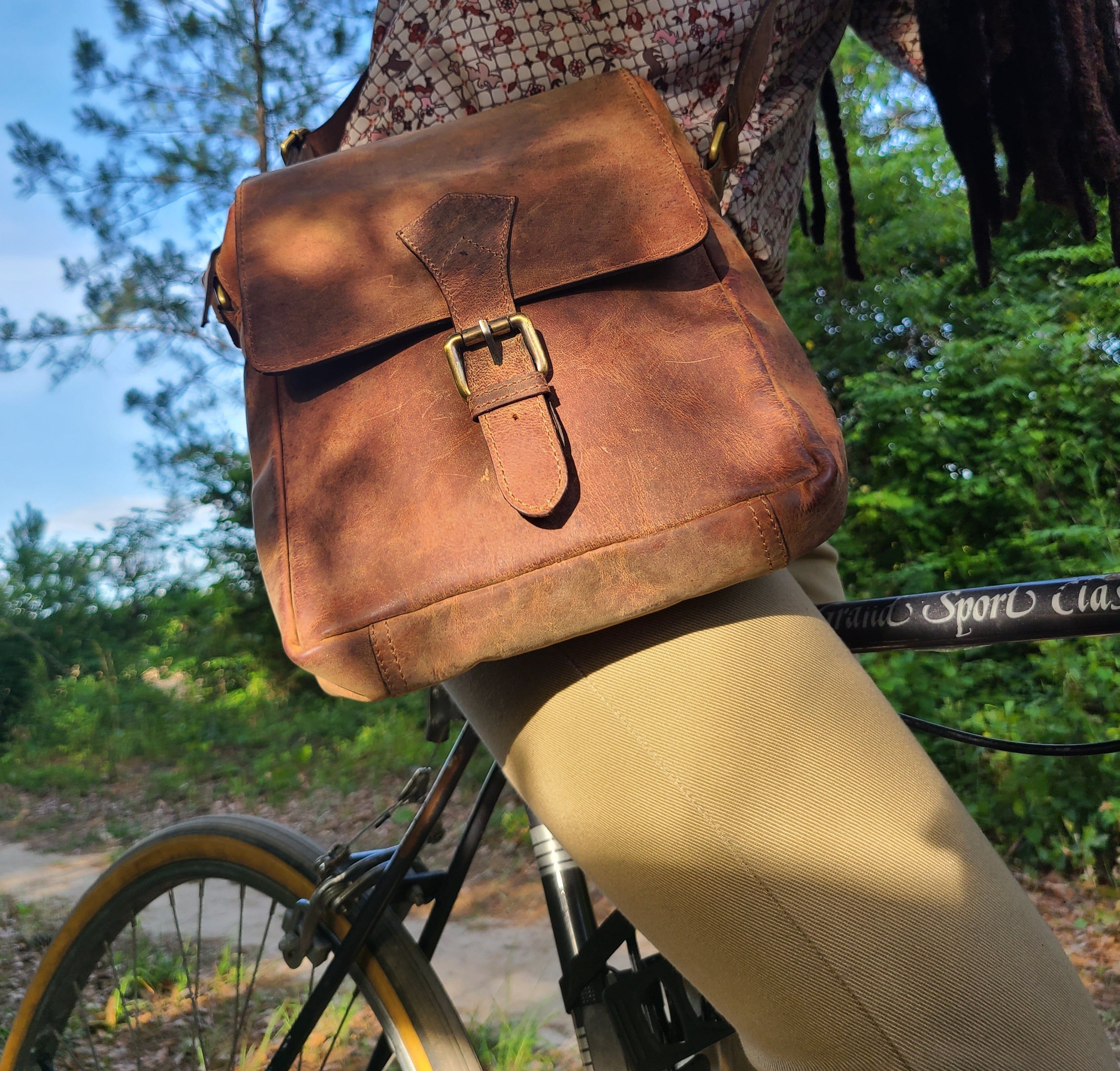 Full grain Buffalo Leather Sling Messenger Bag Expresso Brown