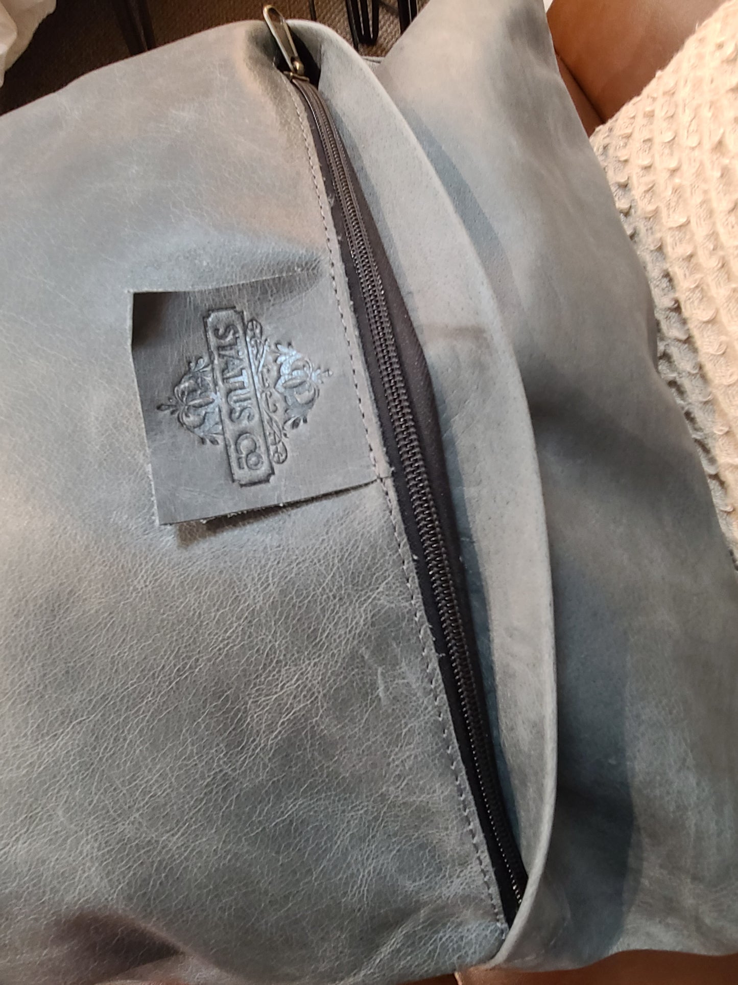 100% Leather Blue Grey Mandala Throw Pillow Cover - 18 x 18-Status Co. Leather Studio