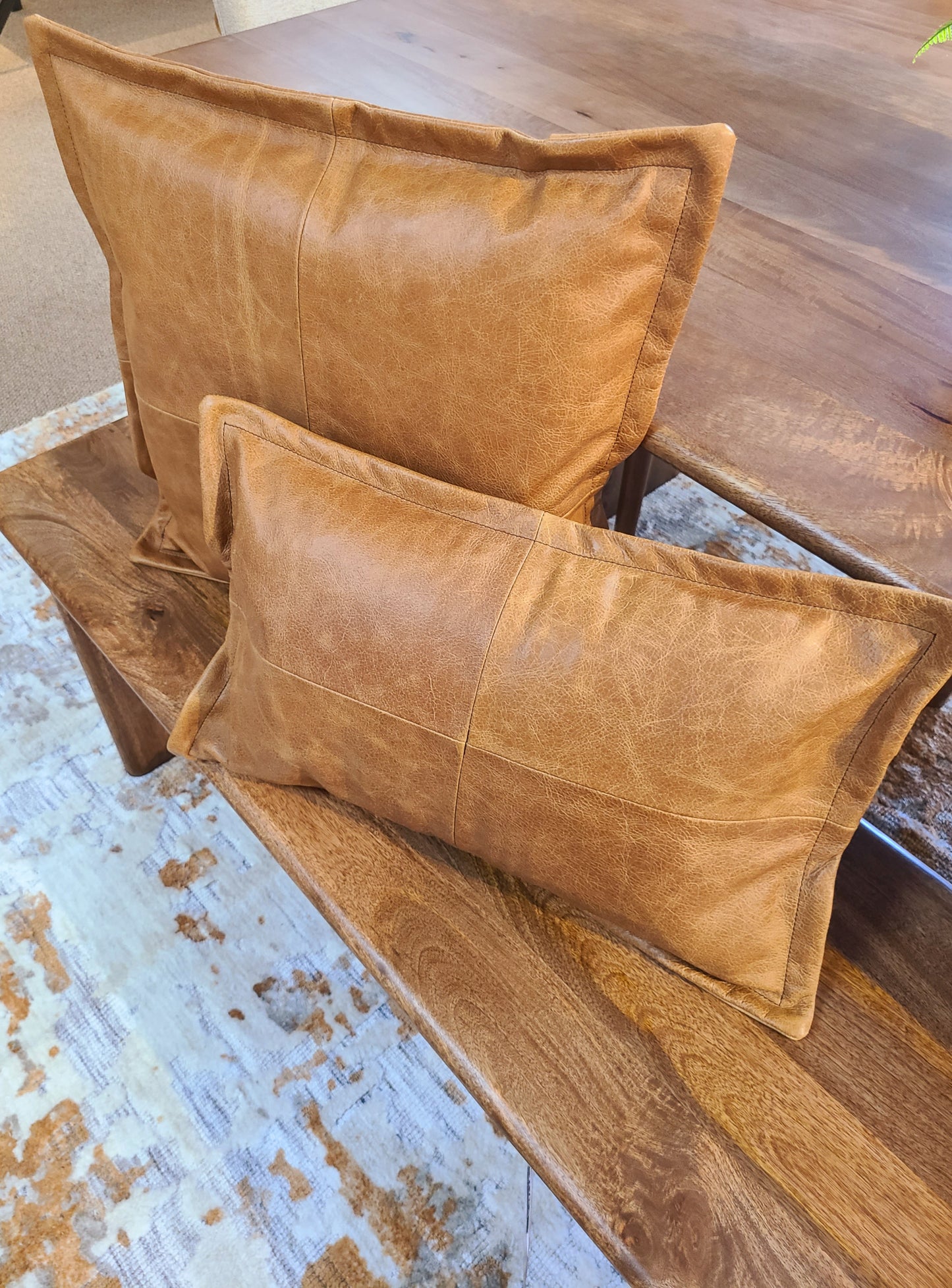 100% Lambskin Leather Caramel Brown Throw Pillow Cover - 20 x 12-Status Co. Leather Studio