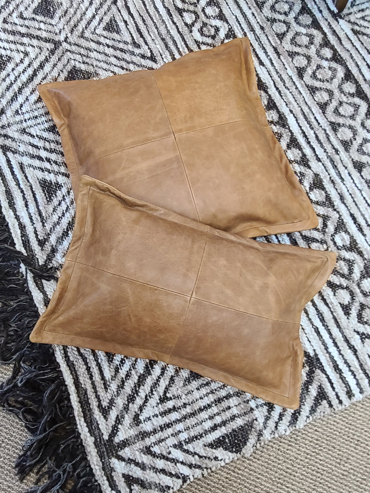 100% Lambskin Leather Caramel Brown Throw Pillow Cover - 20 x 12-Status Co. Leather Studio