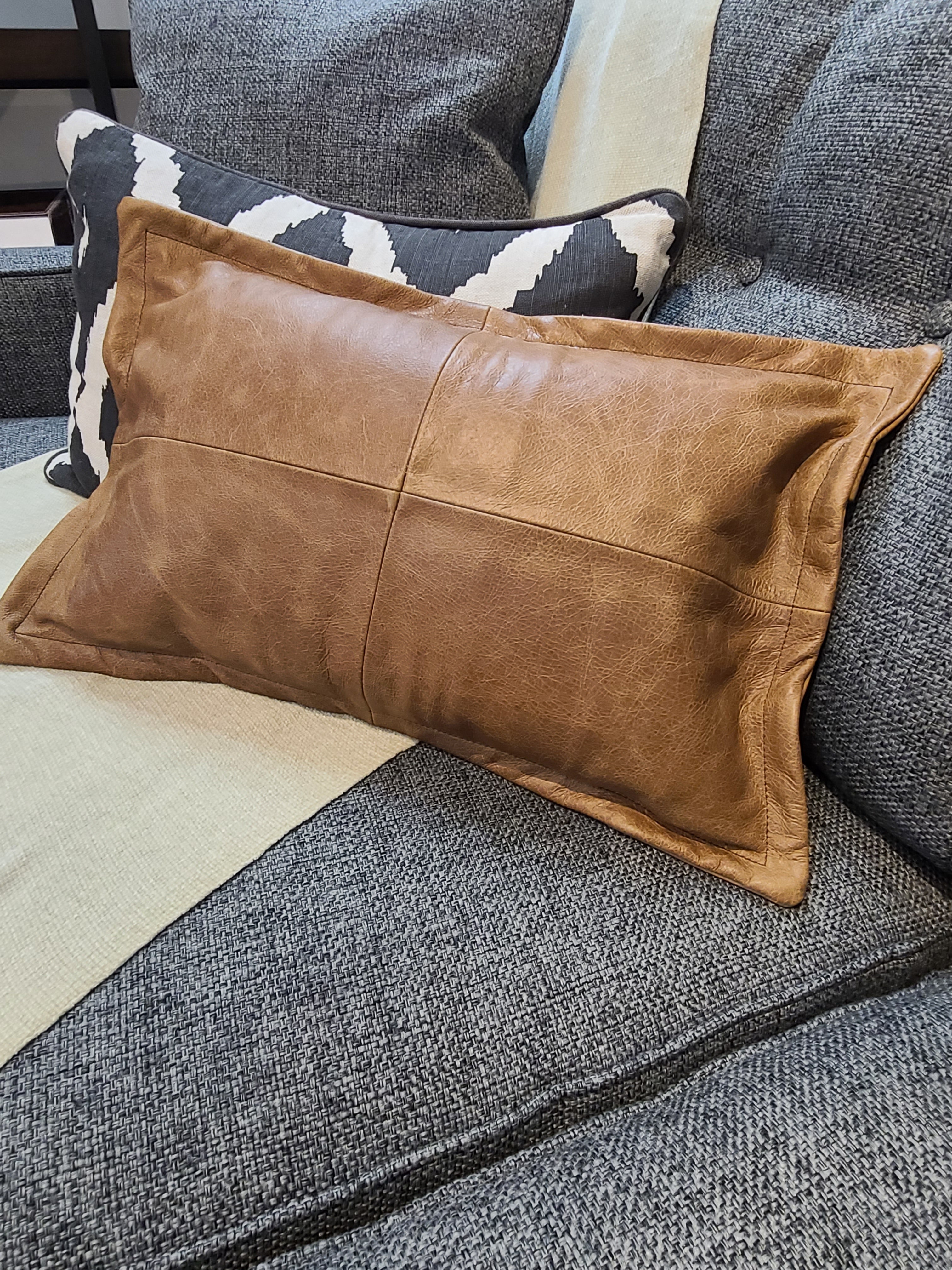 100 Lambskin Leather Caramel Brown Throw Pillow Cover 20 x 12