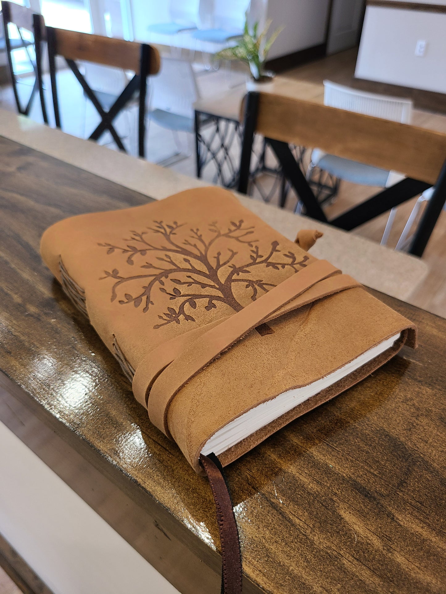 Tree of Life Buffalo Leather Writing Journal - Beige-Status Co. Leather Studio