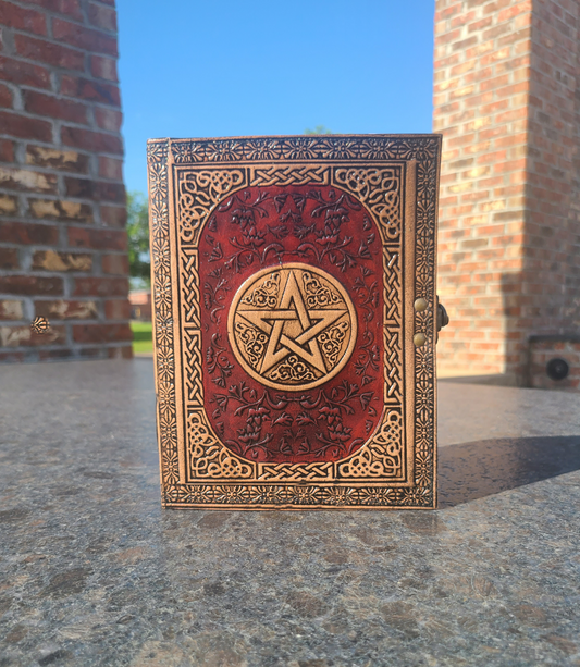 Antique Celtic Star Leather Journal - Red and Tan-Status Co. Leather Studio