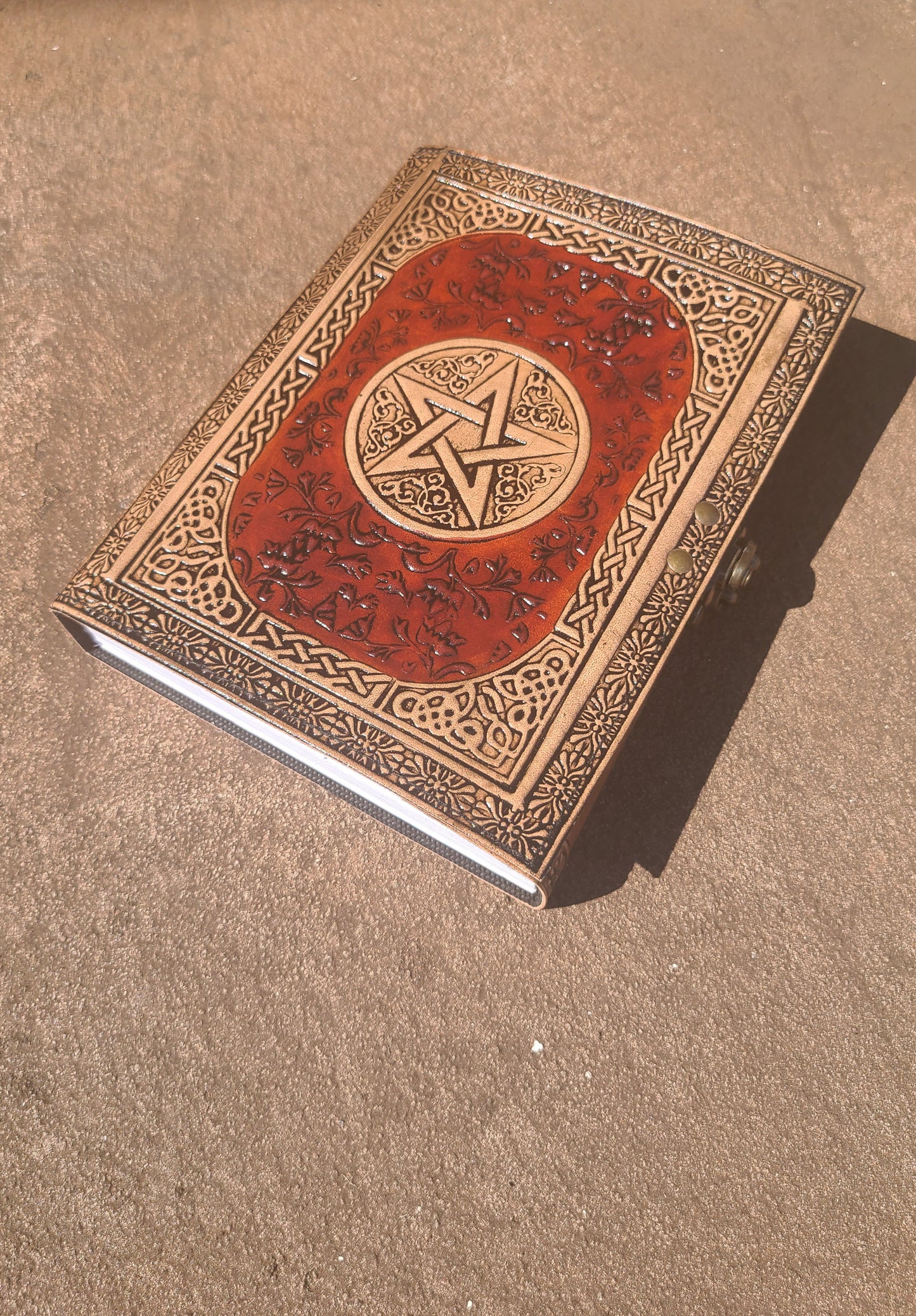 Antique Celtic Star Leather Journal - Red and Tan-Status Co. Leather Studio