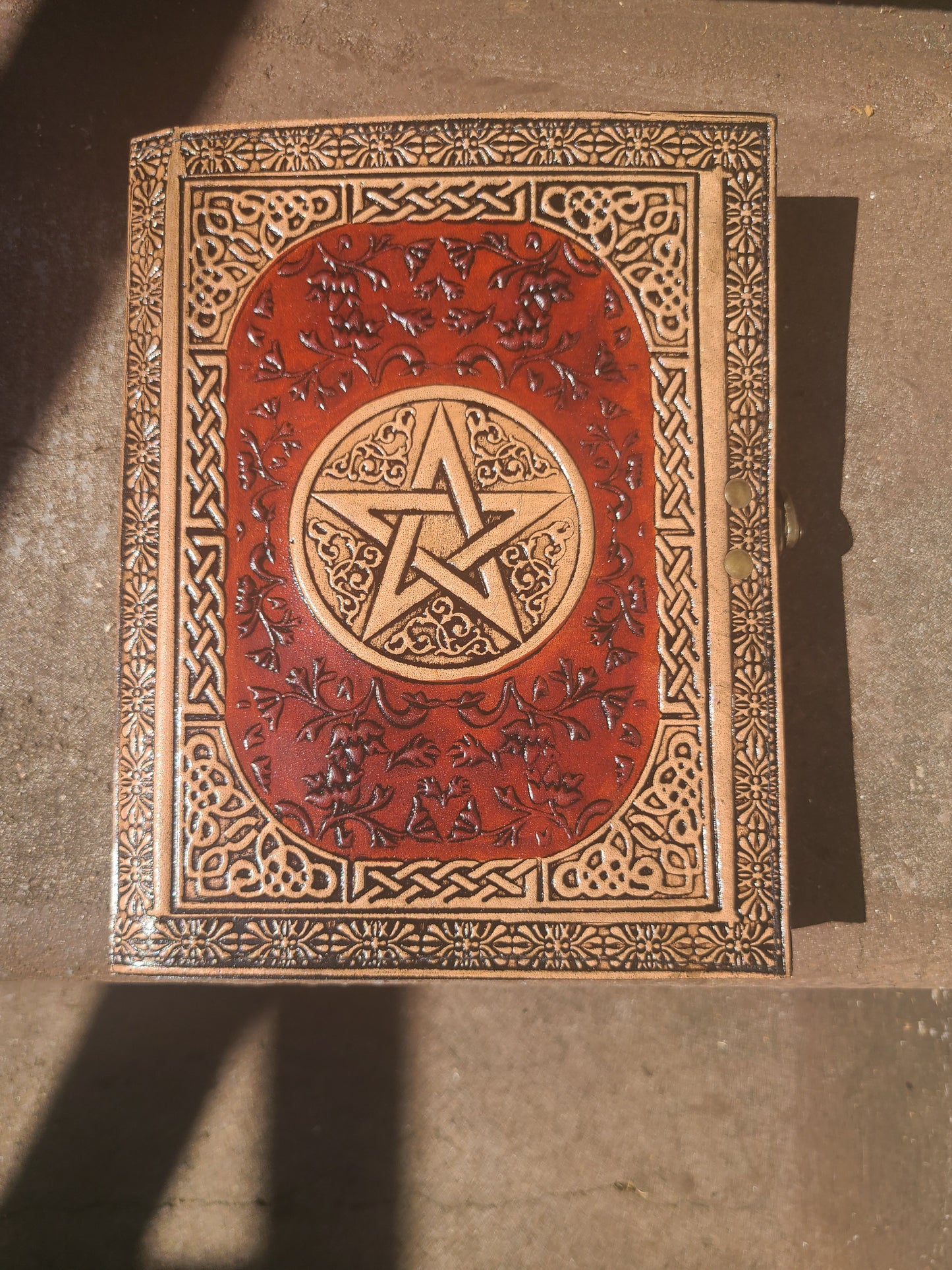 Antique Celtic Star Leather Journal - Red and Tan-Status Co. Leather Studio