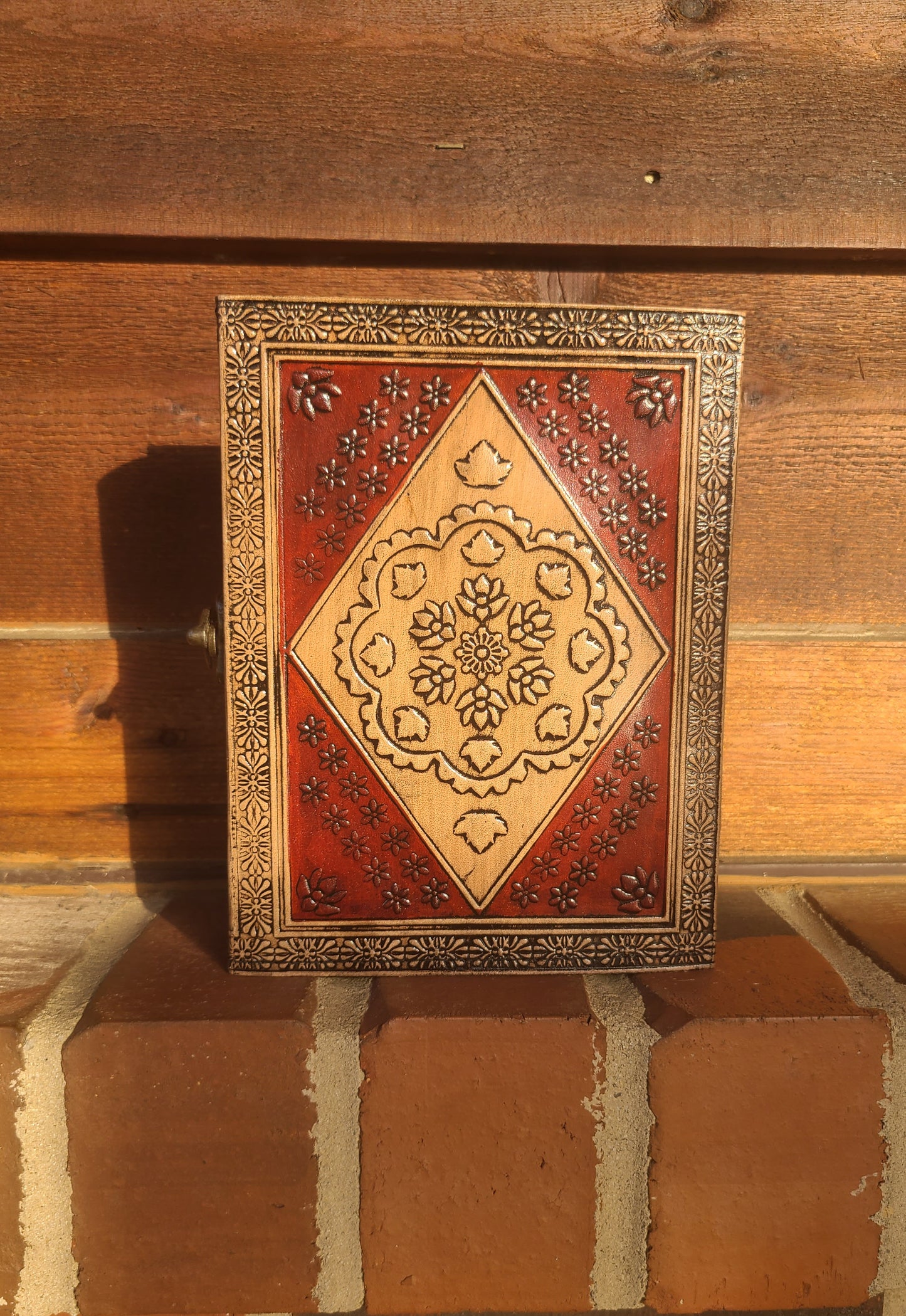 Antique Celtic Star Leather Journal - Red and Tan-Status Co. Leather Studio