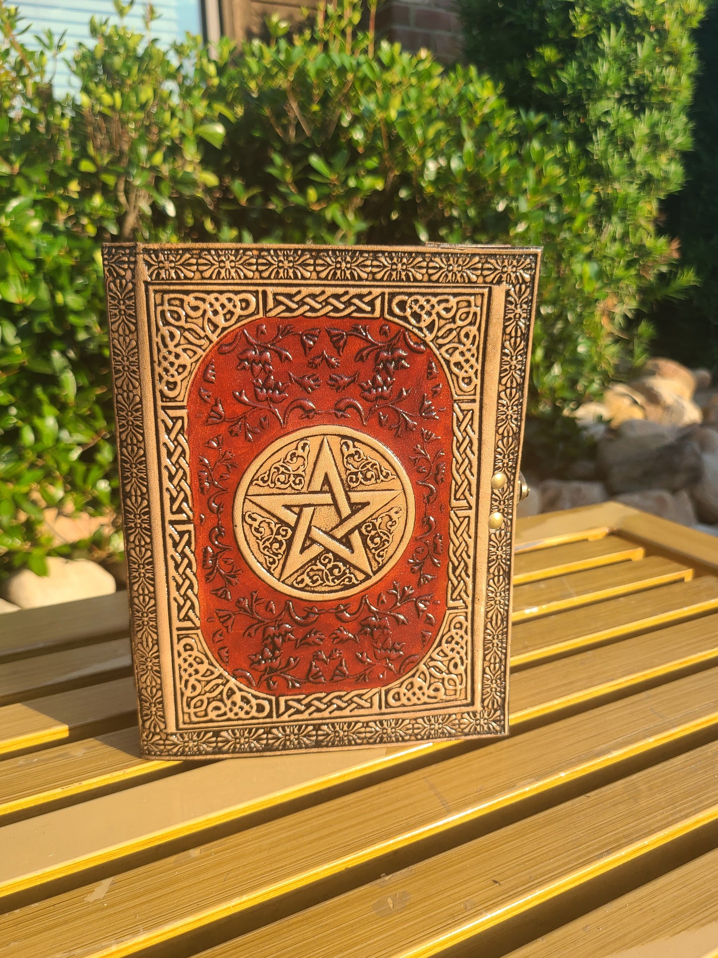 Antique Celtic Star Leather Journal - Red and Tan-Status Co. Leather Studio