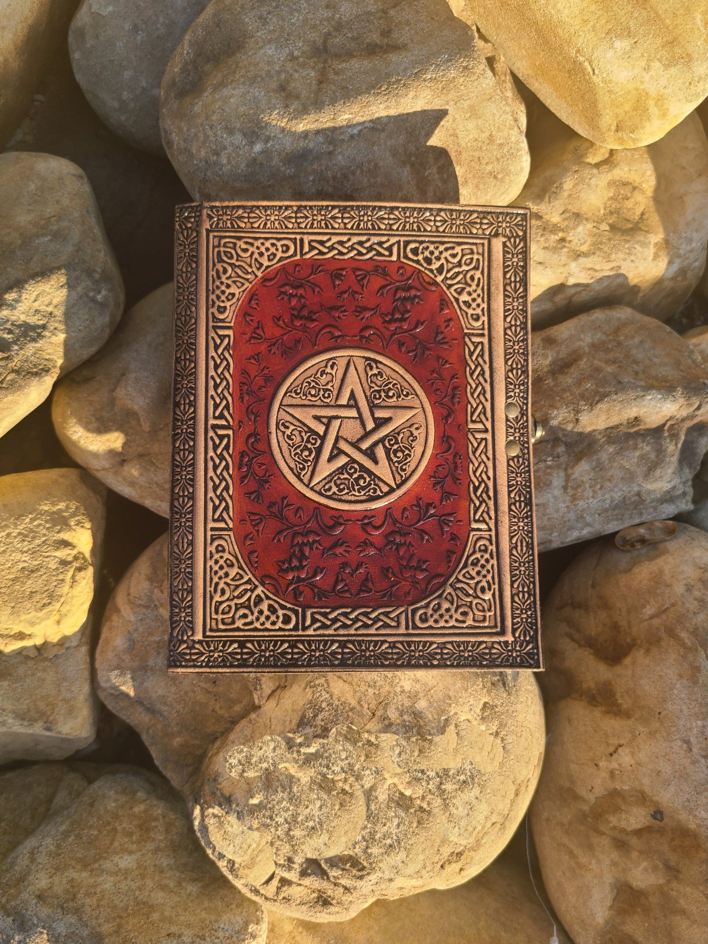 Antique Celtic Star Leather Journal - Red and Tan-Status Co. Leather Studio