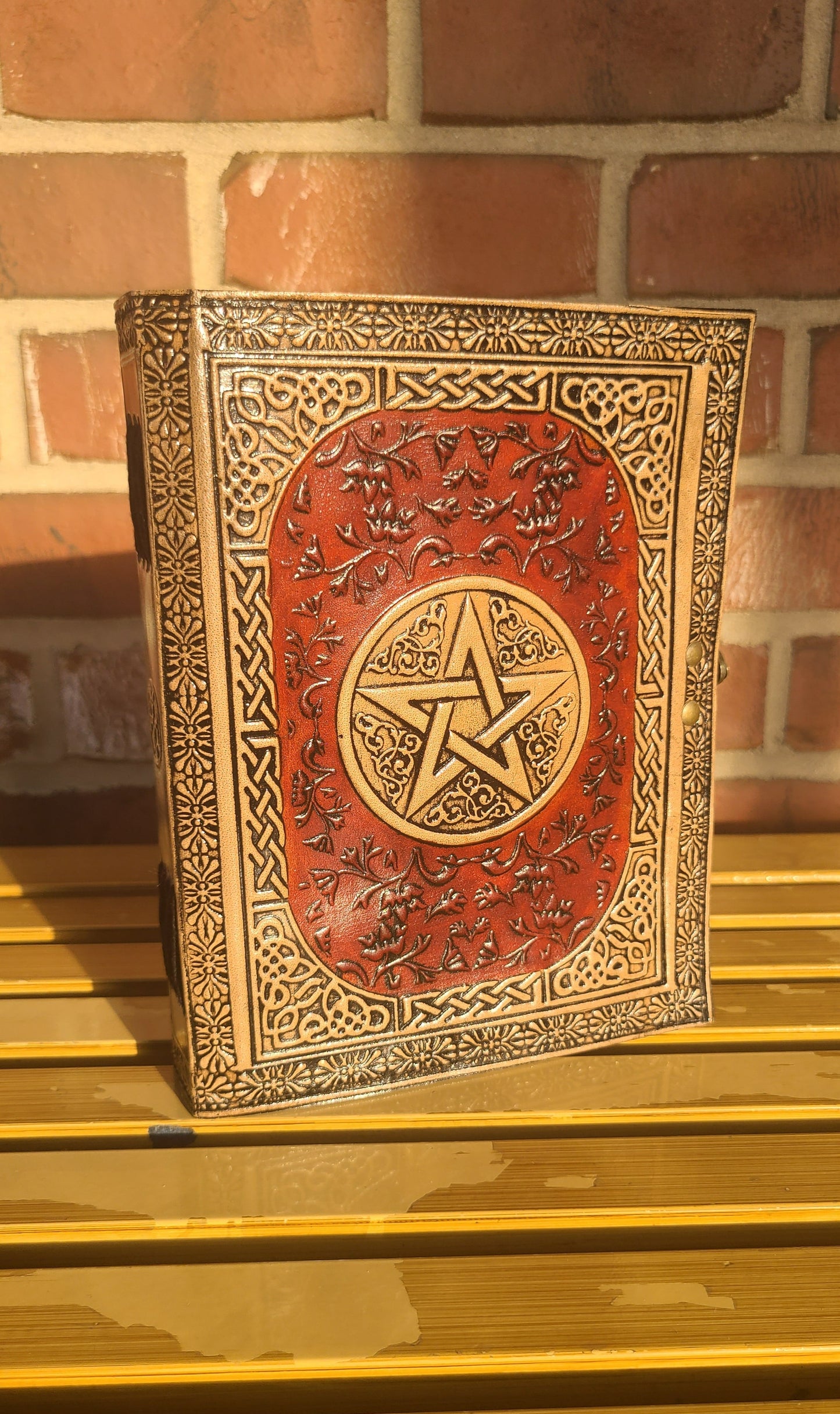 Antique Celtic Star Leather Journal - Red and Tan-Status Co. Leather Studio