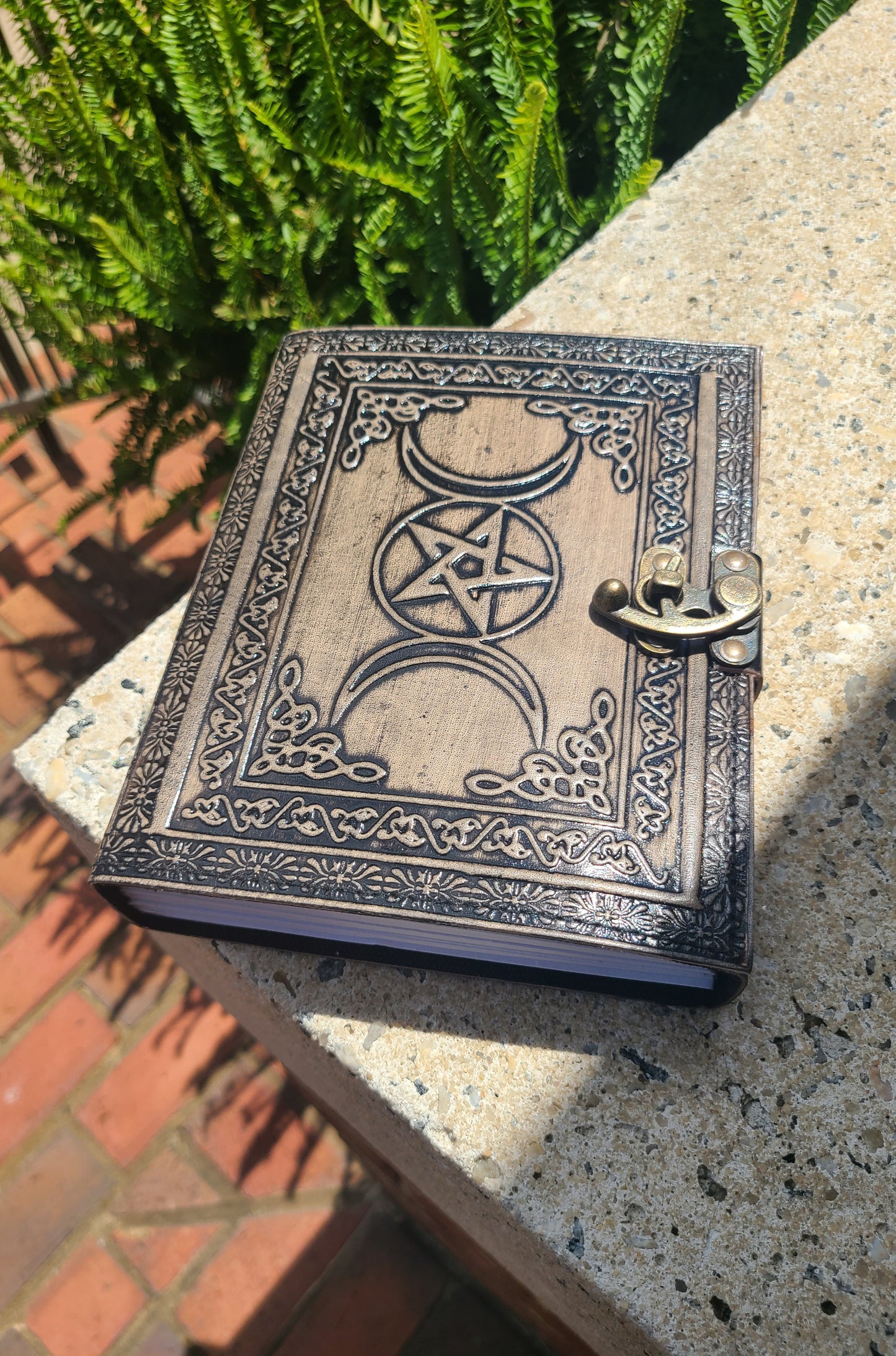 Celtic Triple Moon Goddess Leather Writing Journal-Status Co. Leather Studio