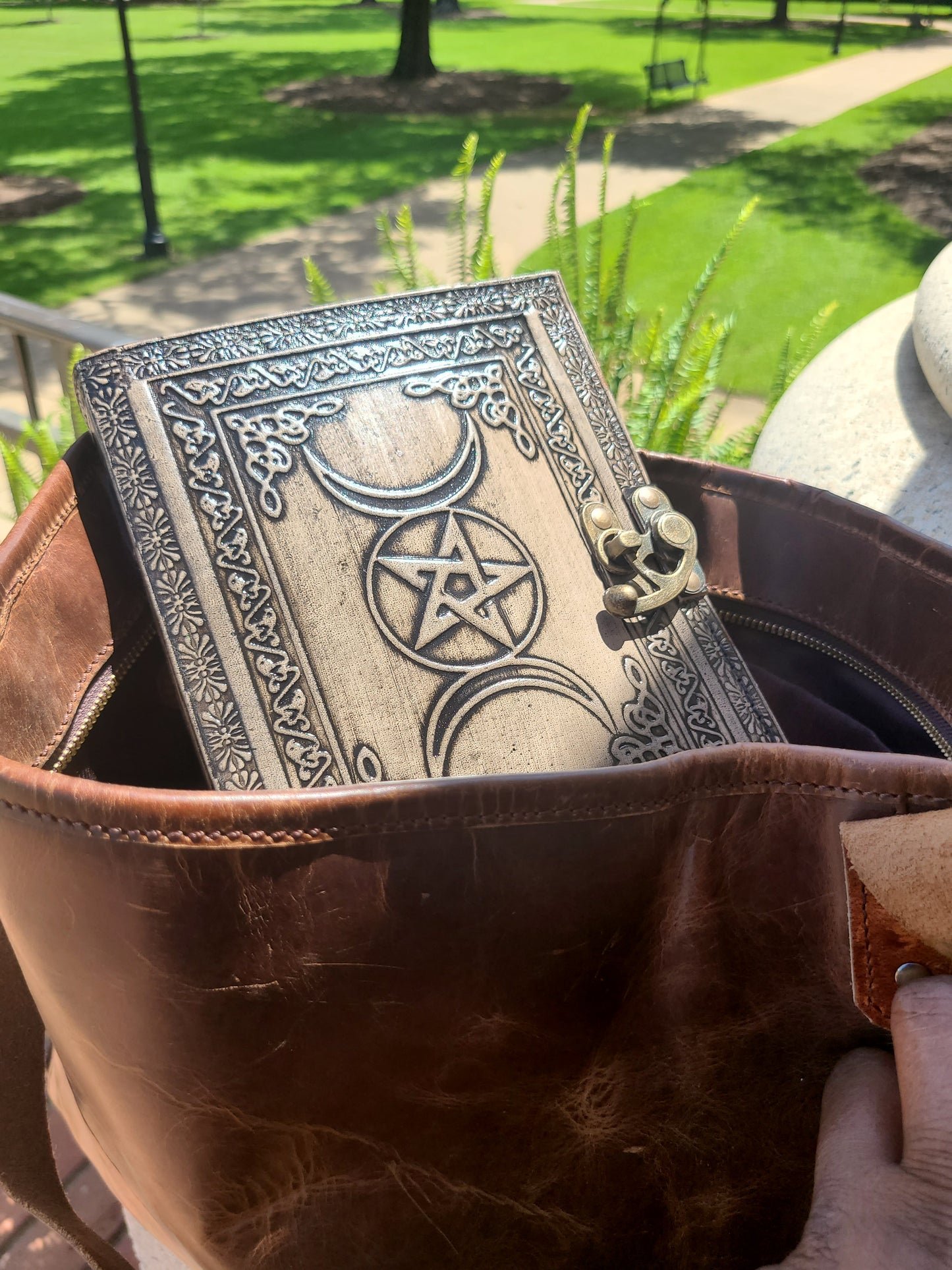 Celtic Triple Moon Goddess Leather Writing Journal-Status Co. Leather Studio