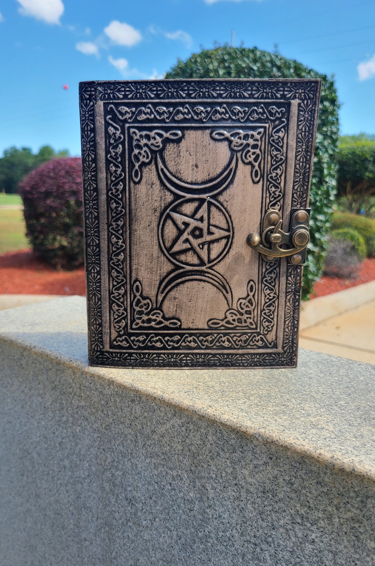 Celtic Triple Moon Goddess Leather Writing Journal-Status Co. Leather Studio