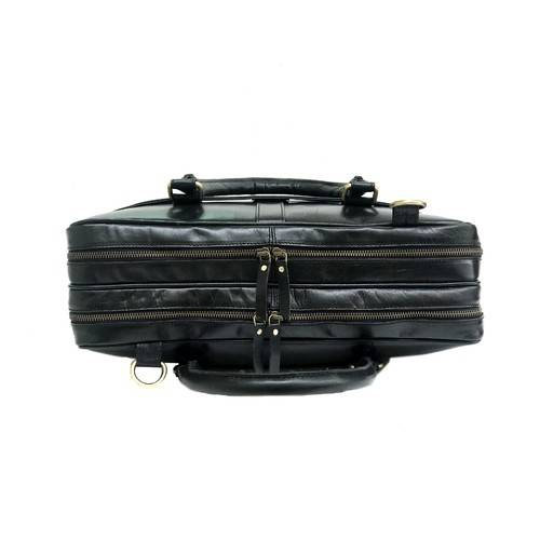 Black Leather Laptop Bag - Dual Zipper Compartment-Status Co. Leather Studio