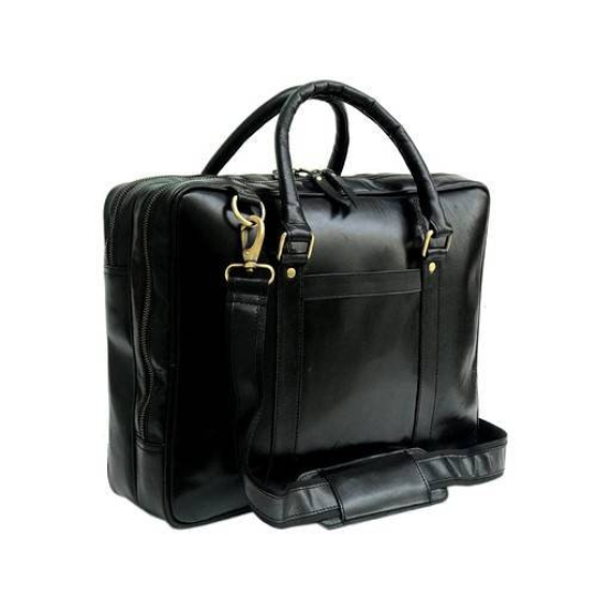 Black Leather Laptop Bag - Dual Zipper Compartment-Status Co. Leather Studio