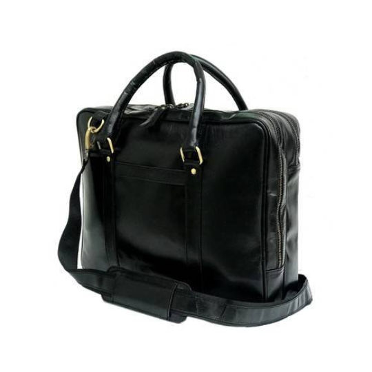 Black Leather Laptop Bag - Dual Zipper Compartment-Status Co. Leather Studio