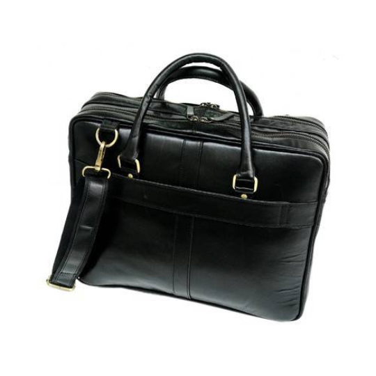 Black Leather Laptop Bag - Dual Zipper Compartment-Status Co. Leather Studio