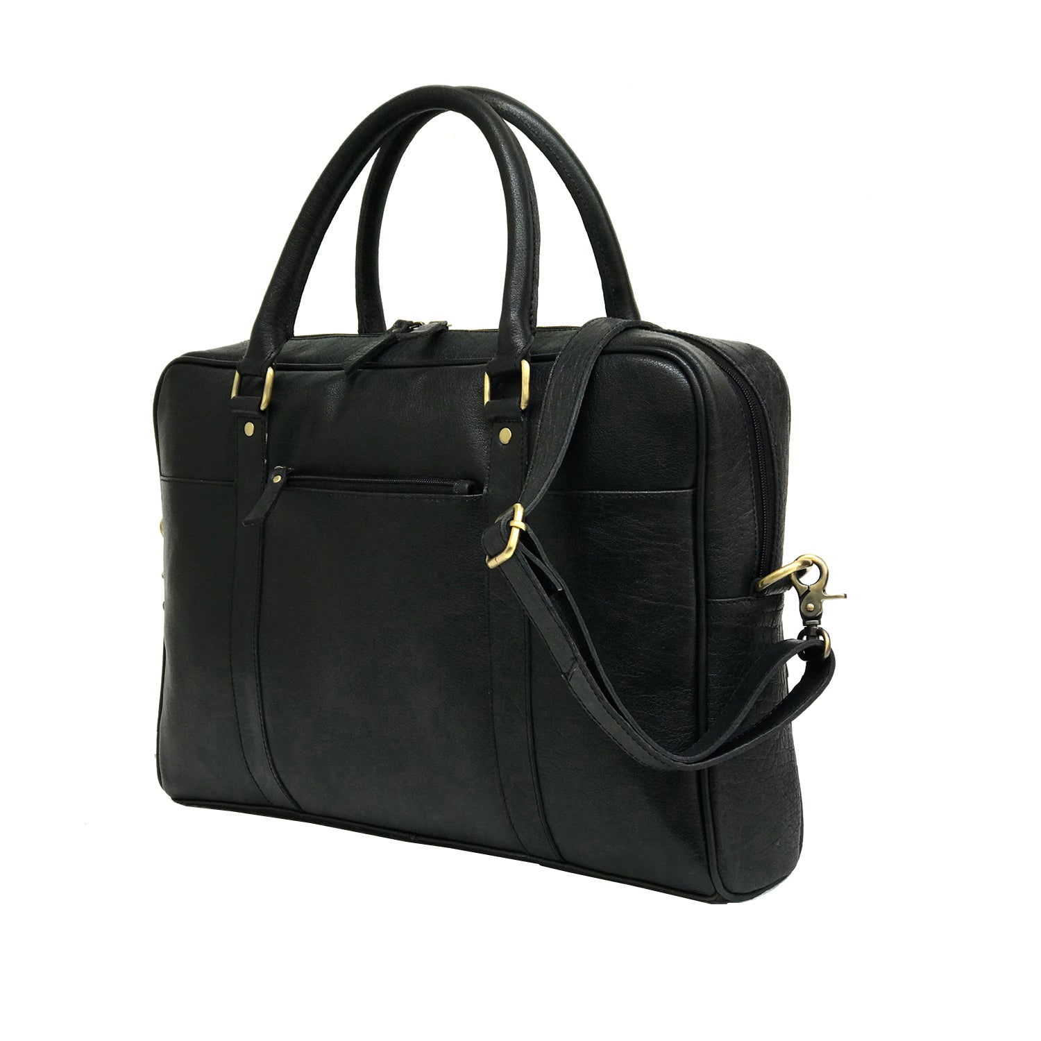 Black Leather Laptop Bag - Single Zipper Compartment - Status Co ...