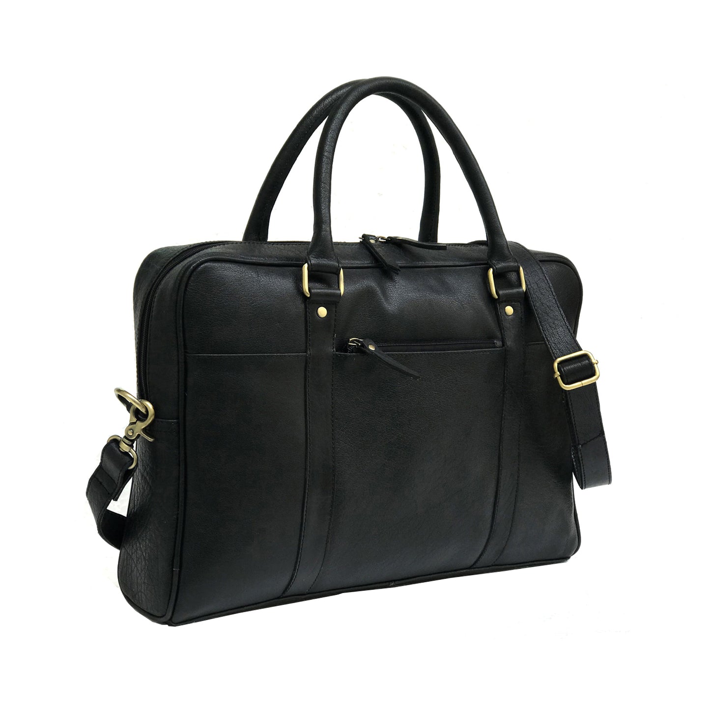 Black Leather Laptop Bag - Single Zipper Compartment