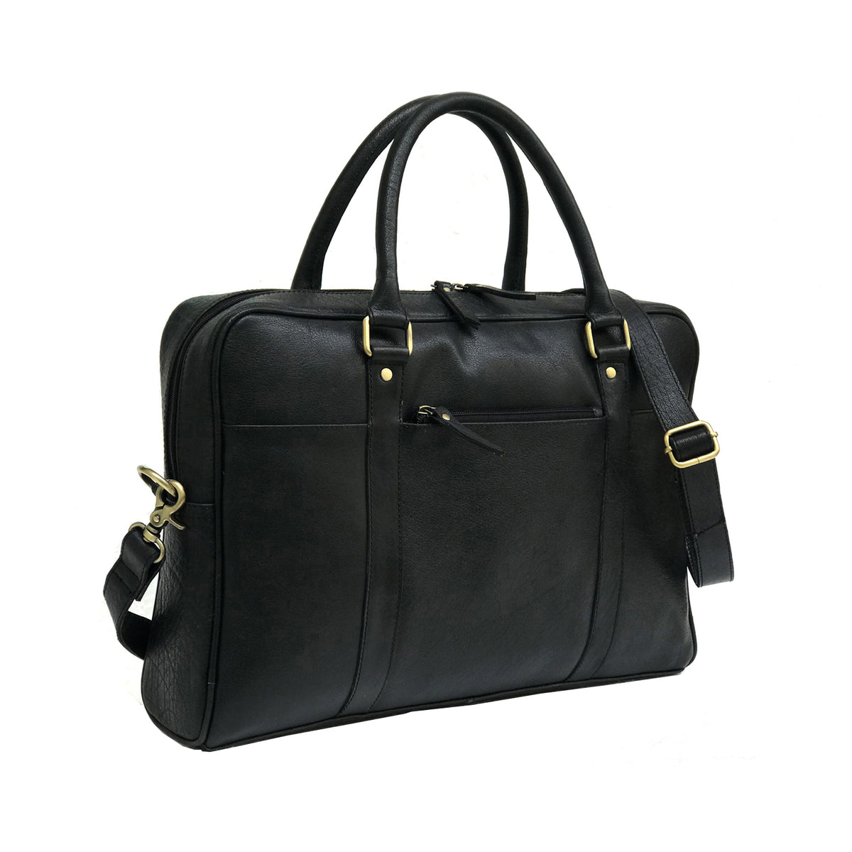 Black Leather Laptop Bag - Single Zipper Compartment - Status Co ...