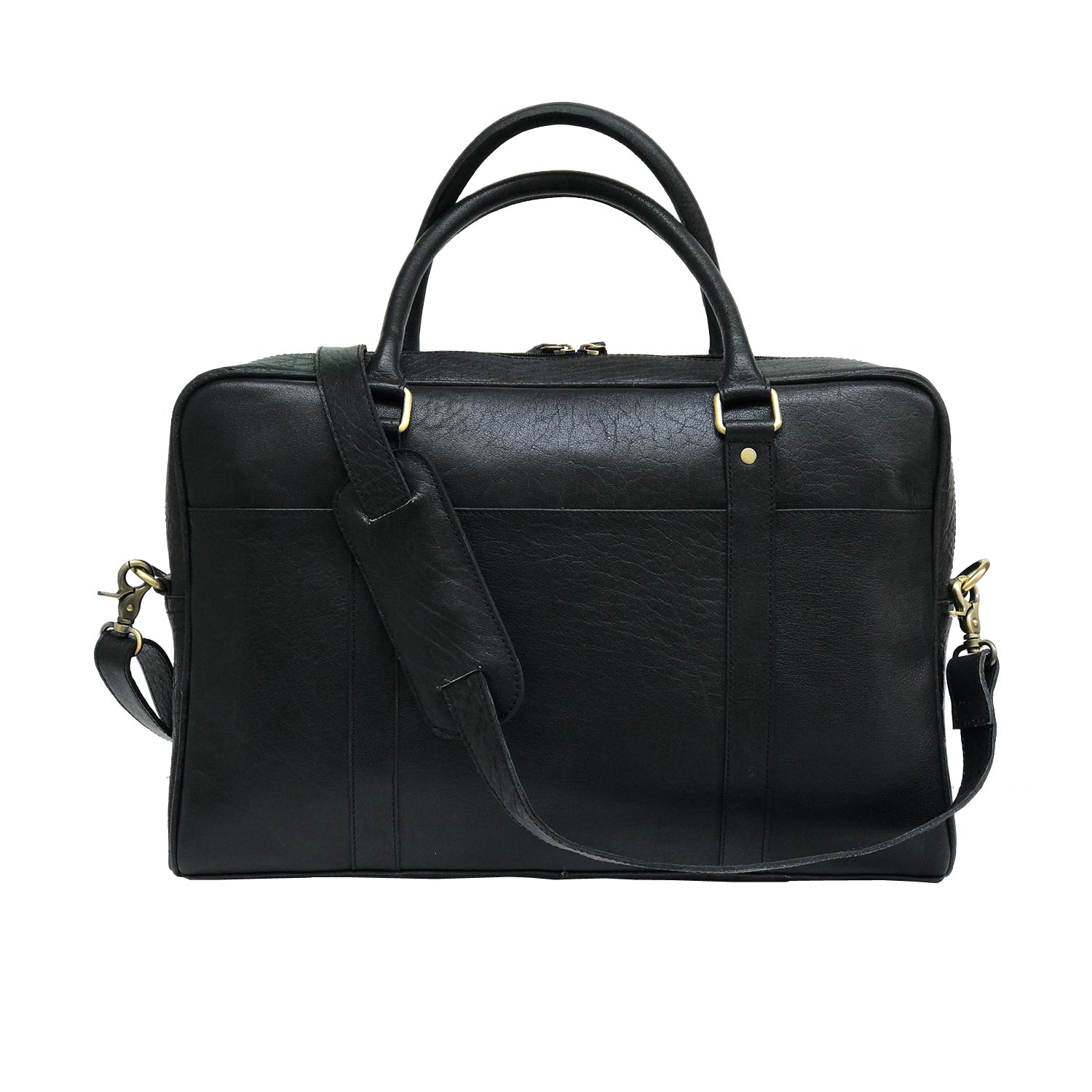 Black Leather Laptop Bag - Single Zipper Compartment - Status Co ...