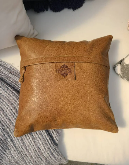 100% Leather Camel Brown Throw Pillow Cover - 20 x 20-Status Co. Leather Studio