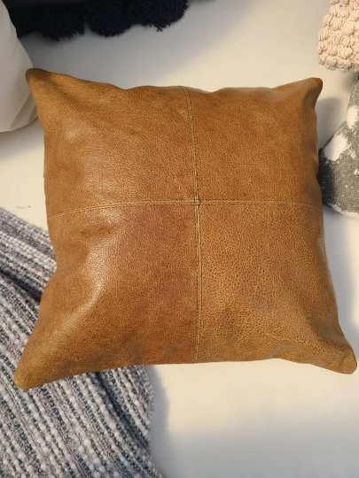 100% Leather Camel Brown Throw Pillow Cover - 16 x 16-Status Co. Leather Studio