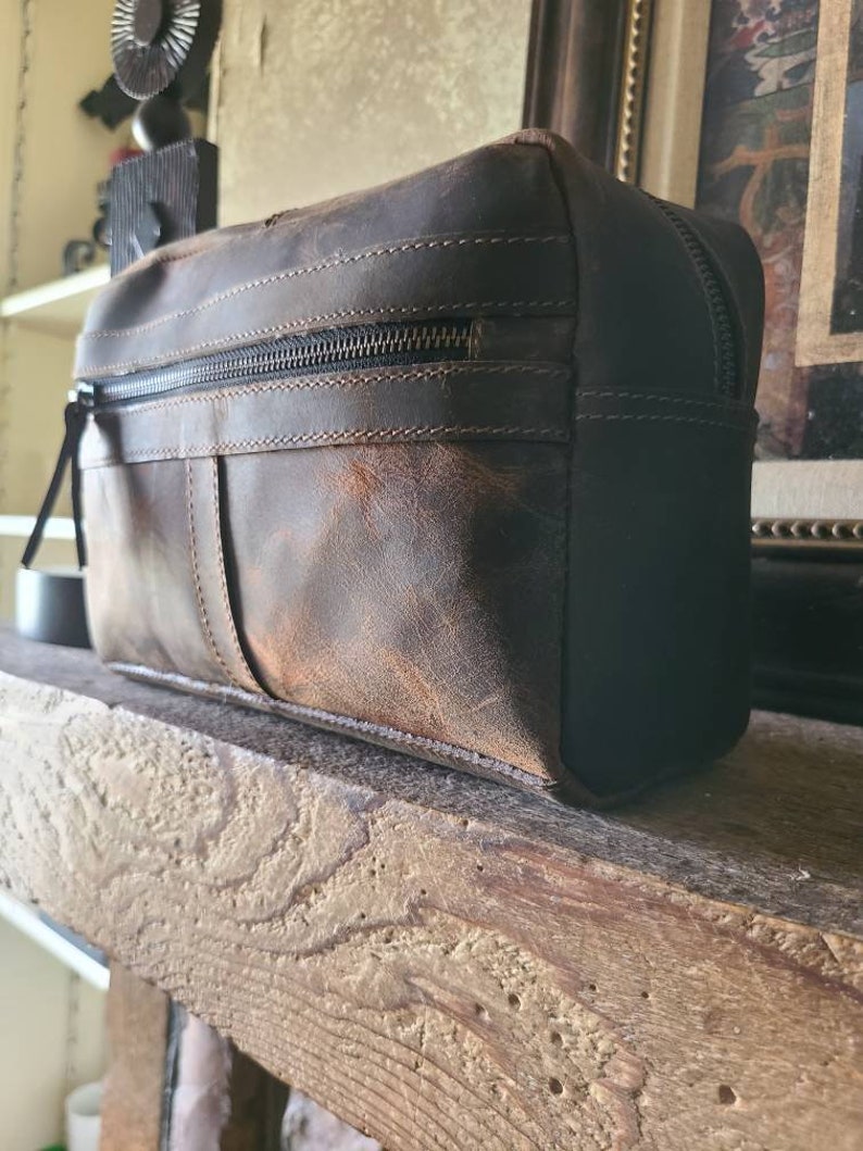 Buffalo Leather Travel Toiletry Bag - Chestnut Brown-Status Co. Leather Studio