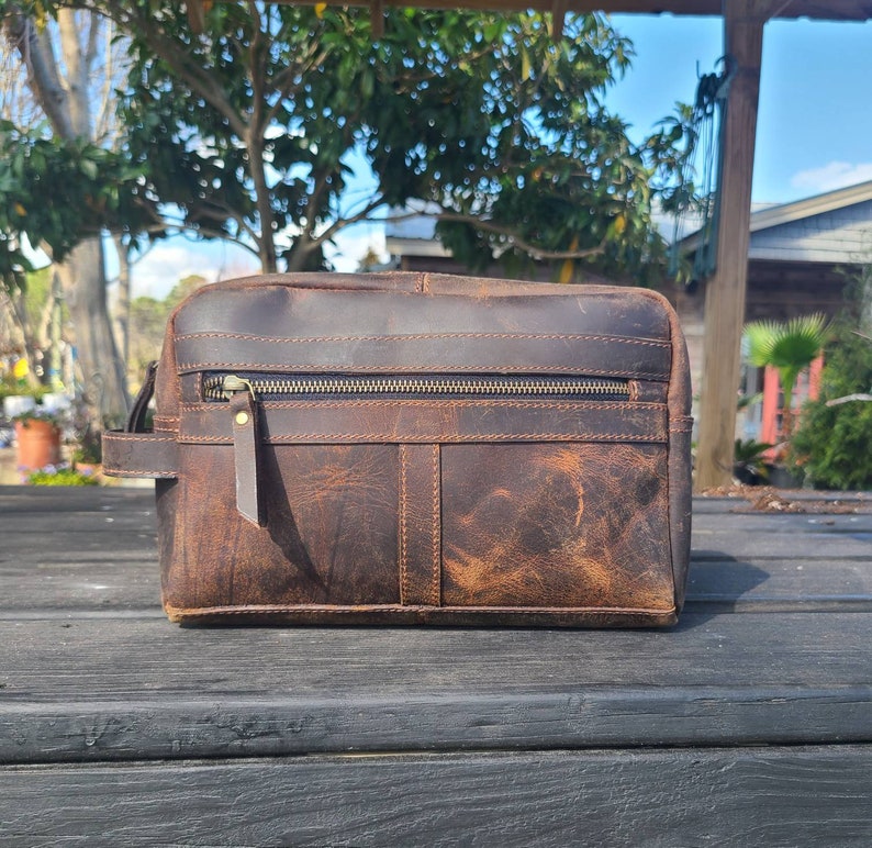 Buffalo Leather Travel Toiletry Bag - Chestnut Brown-Status Co. Leather Studio