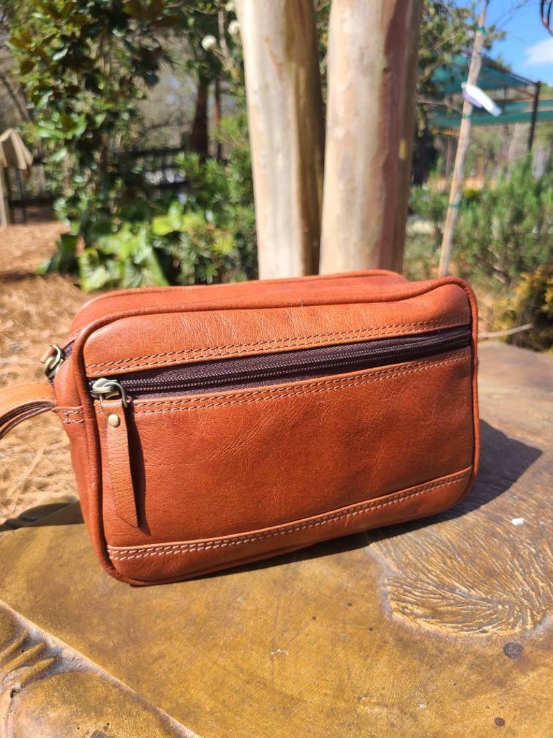 Leather Toiletry Bag - Travel Pouch - Cognac Brown-Status Co. Leather Studio