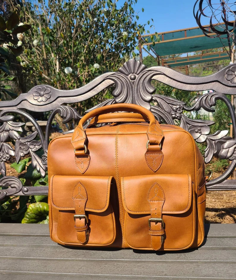 Leather Travel Shoulder Bag With Handles-Status Co. Leather Studio