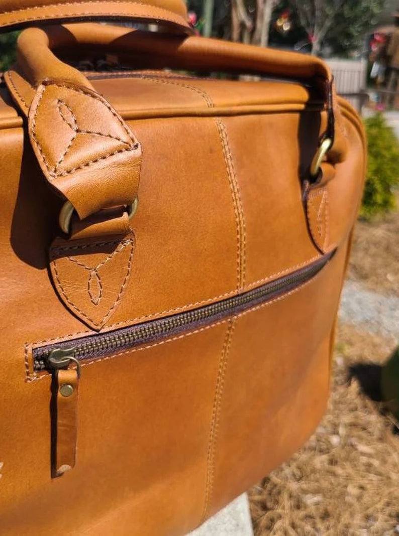 Leather Travel Shoulder Bag With Handles-Status Co. Leather Studio